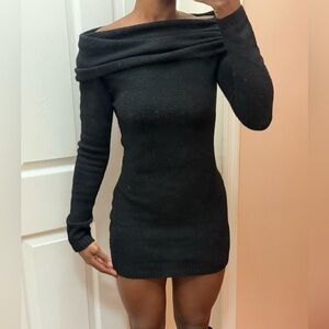 Zara Black Off-Shoulder Knit Sweater Dress